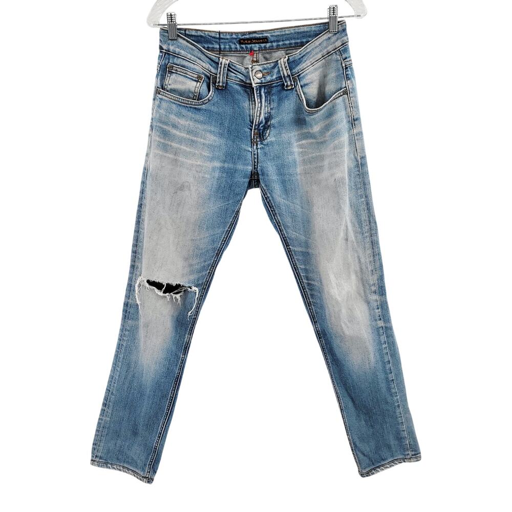 Nudie Jeans Co Light Washed Blue Distressed Slim Fit Jeans Men's Size 29 x 33